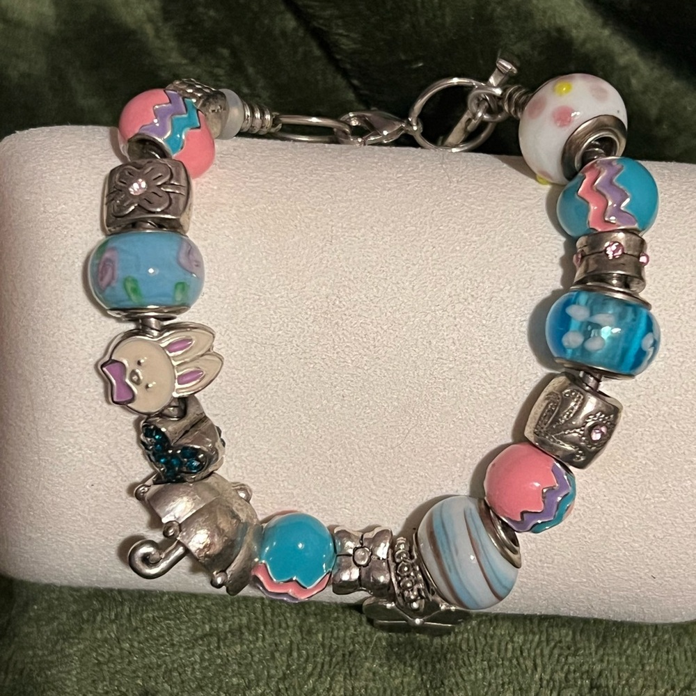Willabee & Ward Pink and Blue Easter Charm Bracelet with Silver Accents